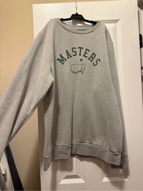 Masters Light Gray Crewneck Sweatshirt with Green Logo